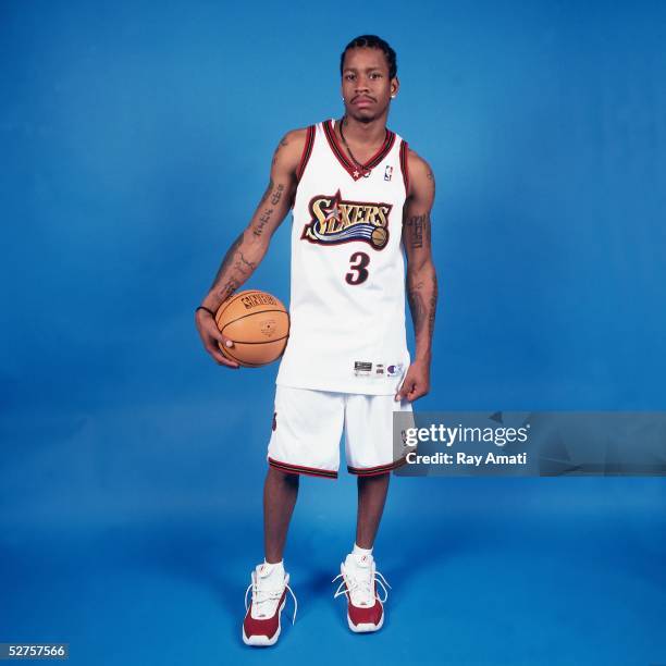 Allen Iverson of the Philadelphia 76ers poses for a portrait during media day on September 30, 2000 in Philadelphia, Pennsylvania. NOTE TO USER: User...