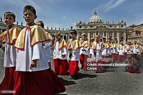 Polish children, who are members of a Catholic choir, leave St. Peter's Square at the end of Pope Benedict XVI's general weekly audience.