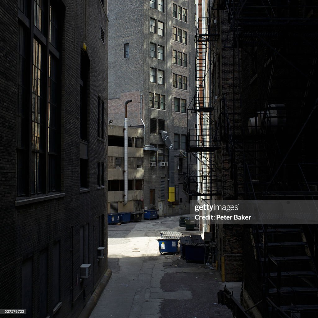 View of an alley and city buildings