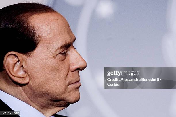 Italy's Prime Minister Silvio Berlusconi during a joint press conference with current Speaker of the United States House of Representatives, Nancy...