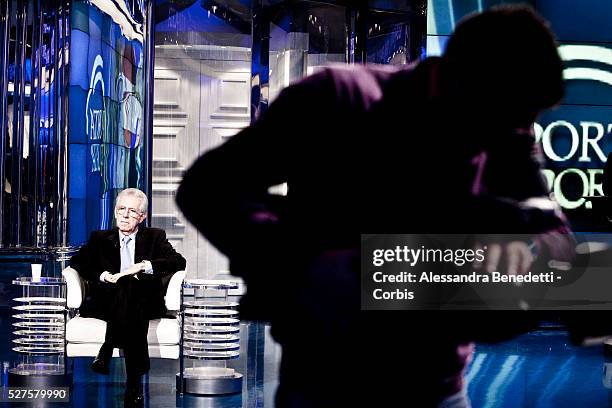 Italian Prime Minister Mario Monti attends the 'Porta a Porta' television debate show on December 6, 2011 in Rome. Monti is invited as the guest of...