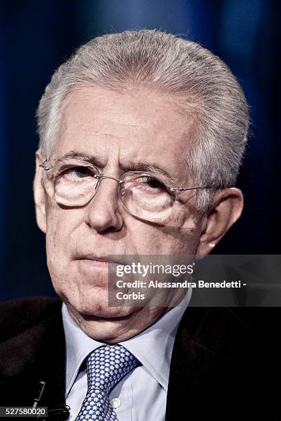 Italian Prime Minister Mario Monti attends the 'Porta a Porta' television debate show on December 6, 2011 in Rome. Monti is invited as the guest of...