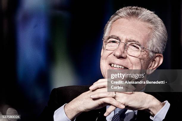 Italian Prime Minister Mario Monti attends the 'Porta a Porta' television debate show on December 6, 2011 in Rome. Monti is invited as the guest of...