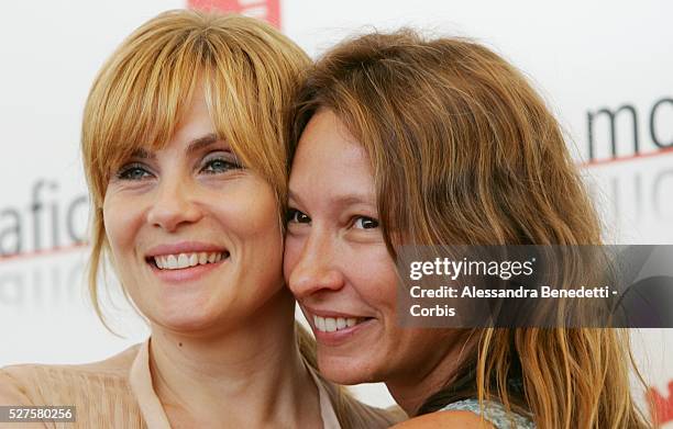 French actress Emmanuelle Seigner and director Emmanuelle Bercot pose for photographers during a photocall for the presentation of movie "Backstage"...