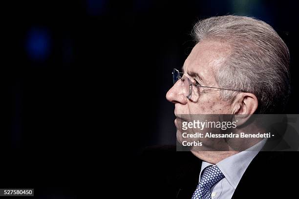 Italian Prime Minister Mario Monti attends the 'Porta a Porta' television debate show on December 6, 2011 in Rome. Monti is invited as the guest of...