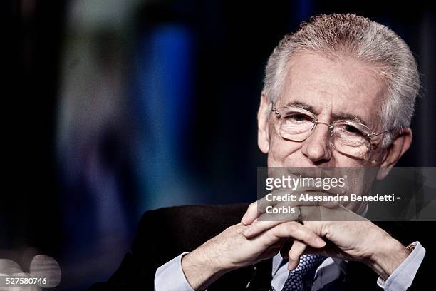 Italian Prime Minister Mario Monti attends the 'Porta a Porta' television debate show on December 6, 2011 in Rome. Monti is invited as the guest of...