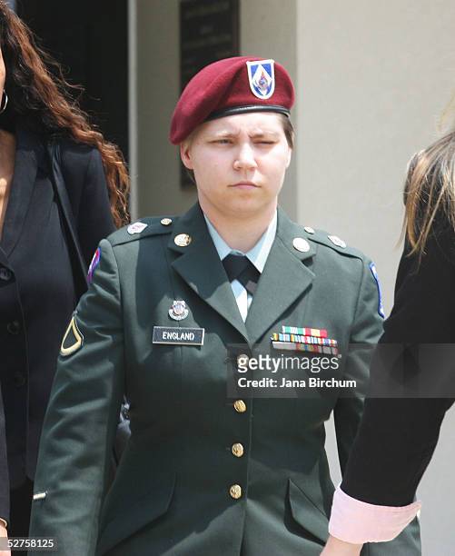 Army Private First Class Lynndie England leaves the courtroom after her courts-martial after the judge rejected her guilty plea in the Abu Ghraib...