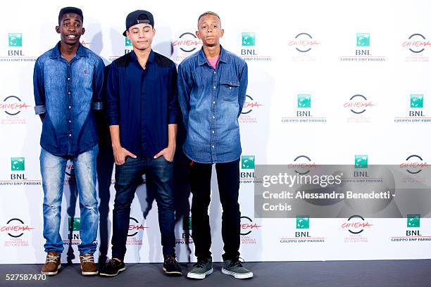 Director Stephen Daldry, actors Gabriel Weinstein, Rooney Mara, Eduardo Luis and Rickson Tevez attend 'Trash' Photocall during The 9th Rome Film...