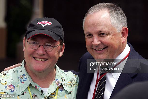 John Lassiter , founder and creative frontman of Pixar animation, poses with Walt Disney Studios Chairman Dick Cook , 04 May 2005 at the 50th...