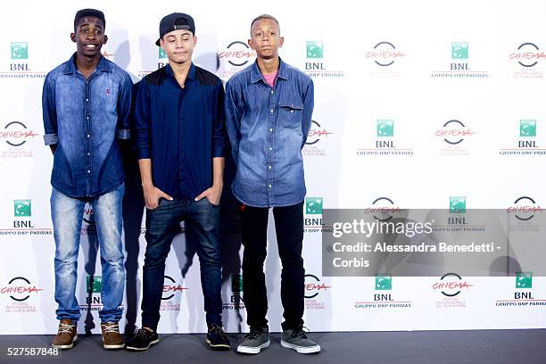 Director Stephen Daldry, actors Gabriel Weinstein, Rooney Mara, Eduardo Luis and Rickson Tevez attend 'Trash' Photocall during The 9th Rome Film...