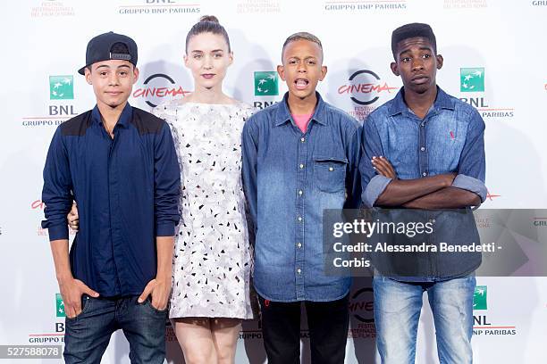 Director Stephen Daldry, actors Gabriel Weinstein, Rooney Mara, Eduardo Luis and Rickson Tevez attend 'Trash' Photocall during The 9th Rome Film...