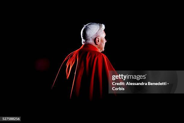 Pope Benedict XVI leads his first Via Crucis, the way of the Cross, part of the solemn celebrations of Easter's Holy Week at the Roman Colisseum in...