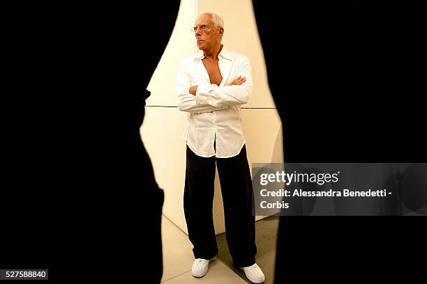 Italian fashion designer Giorgio Armani attending his photo exhibition at the Armani Prive club in Milan.