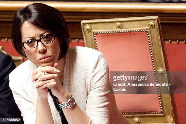 Minister for Agriculture and Forestry Nunzia De Girolamo attends Newly designated Italian Prime Minister Enrico Letta confidence vote at the Senate.