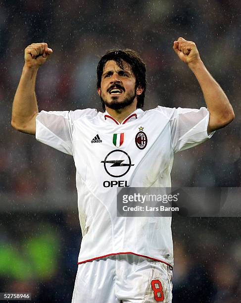 Gennaro Gattuso of Milan celebrates their victory after the champions league semi final second Leg match between PSV Eindhoven and AC Mailand at the...