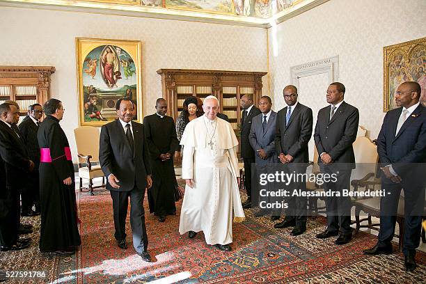 Pope Francis meets President of Republic of Cameroon Paul Biya, at the Vatican. During the colloquial discussions, satisfaction was expressed for...