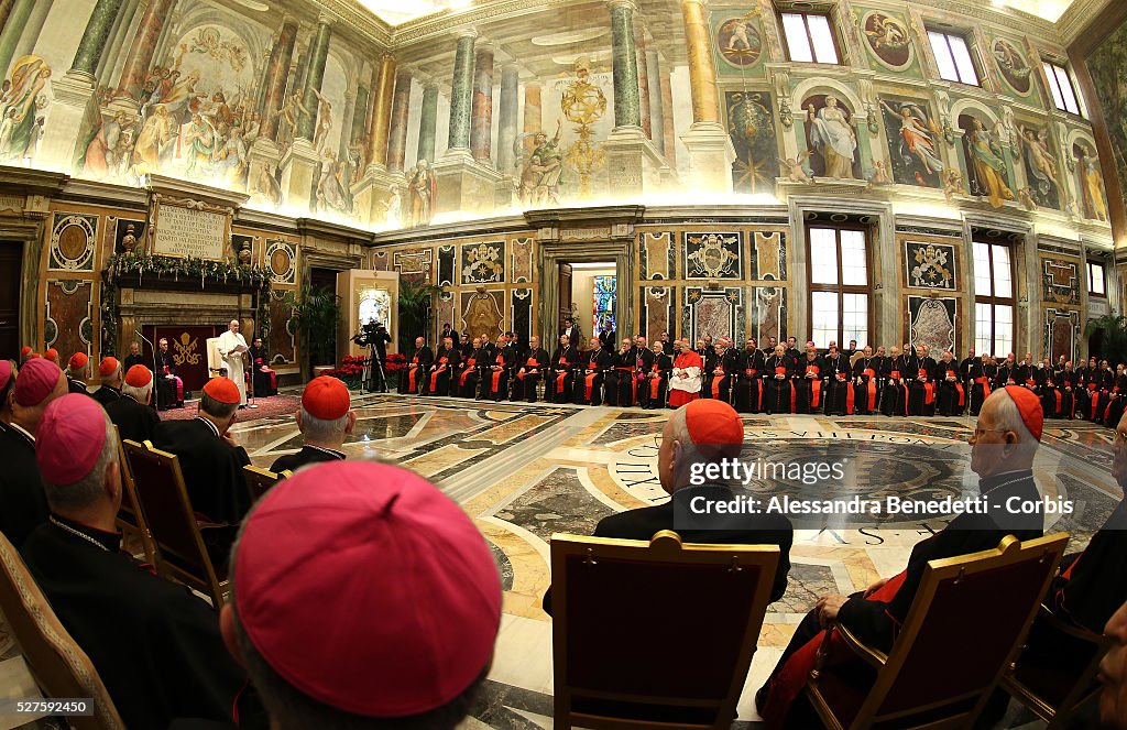 Pope Francis exchanges Christmas greetings with the Roman Curia at