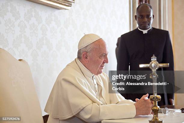 Pope Francis meets President of Republic of Cameroon Paul Biya, at the Vatican. During the colloquial discussions, satisfaction was expressed for...