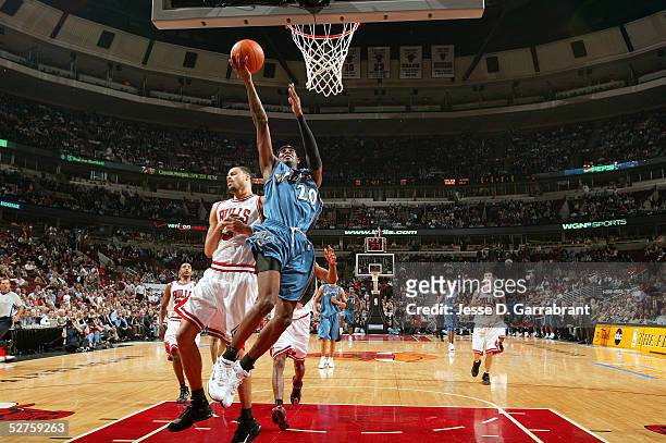 Larry Hughes of the Washington Wizards drives against the Chicago Bulls in Game five of the Eastern Conference Quarterfinals during the 2005 NBA...