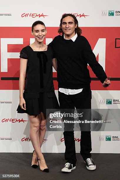 Spike Jones, Rooney Mara and Joaquin Phoenix attend the photocall of movie Her, presented in compettion at the 8th International Rome Film Festival.