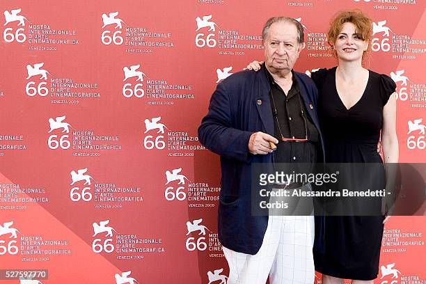 Tinto Brass and Caterina Varzi attend the photocall of the short film "Hotel Courbet" during the 66th Venice Film Festival.