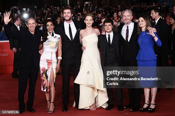 Jennifer Lawrence, Liam Hemsworth, Josh Hutcherson and Francis Lawrence attend the premiere of movie "The Hunger Games : Catching Fire" during the...