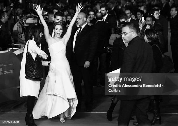 Jennifer Lawrence, Liam Hemsworth, Josh Hutcherson and Francis Lawrence attend the premiere of movie "The Hunger Games : Catching Fire" during the...