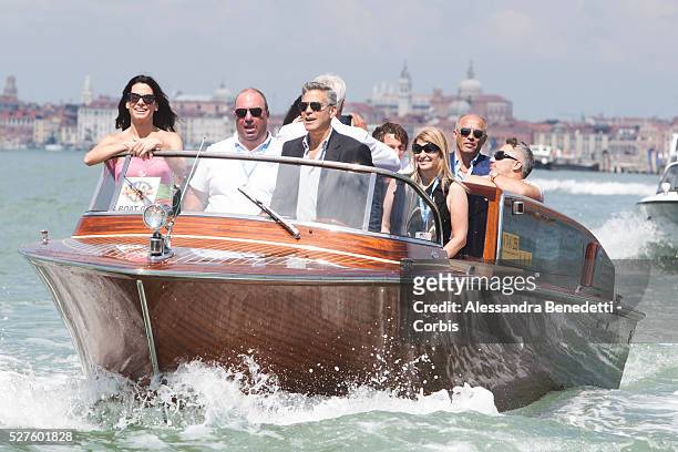 Sandra Bullock and George Clooney on their way to the Venice Lido, by boat, to promote the movie Gravity presented out of competition at the 70th...