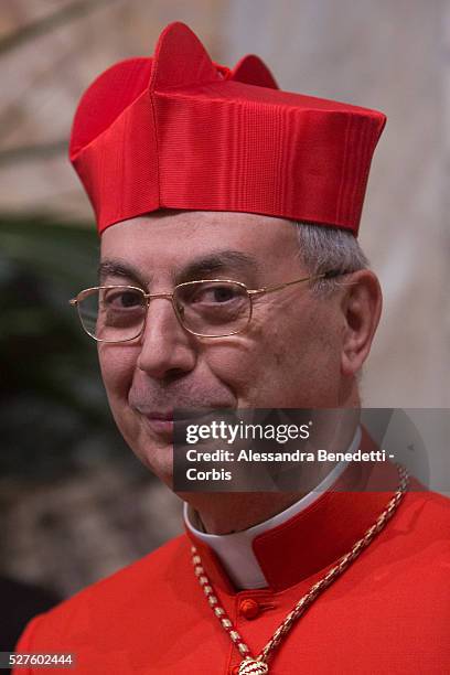 Newly appointed Cardinal Dominique Mamberti of France, is greeted by faithfuls and Vatican Curia members in the Apostolic Palace at Vatican. Pope...