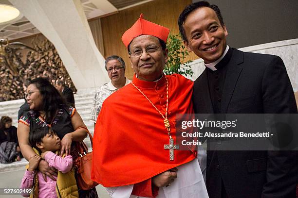 Newly appointed CardinalCharles Maung BO, is greeted by faithfuls and Vatican Curia members in the Apostolic Palace at Vatican. Pope Francis...