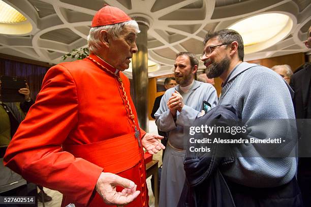Newly appointed Cardinal Edoardo Menichelli, is greeted by faithfuls and Vatican Curia members in the Apostolic Palace at Vatican. Pope Francis...