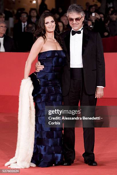 Singer Andrea Bocelli with his wife Veronica Bertiattend the photocall of movie The city of your final destination presented out of competition at...