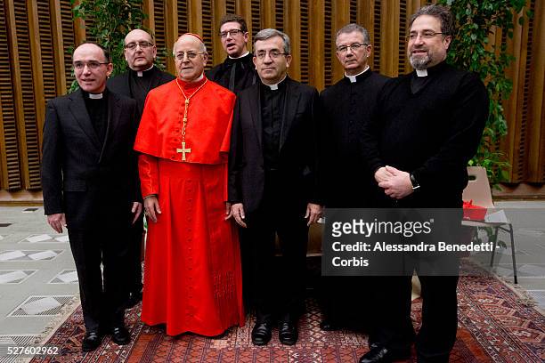 Newly appointed Cardinal Ricardo Blazquez Perez, is greeted by faithfuls and Vatican Curia members in the Apostolic Palace at Vatican. Pope Francis...