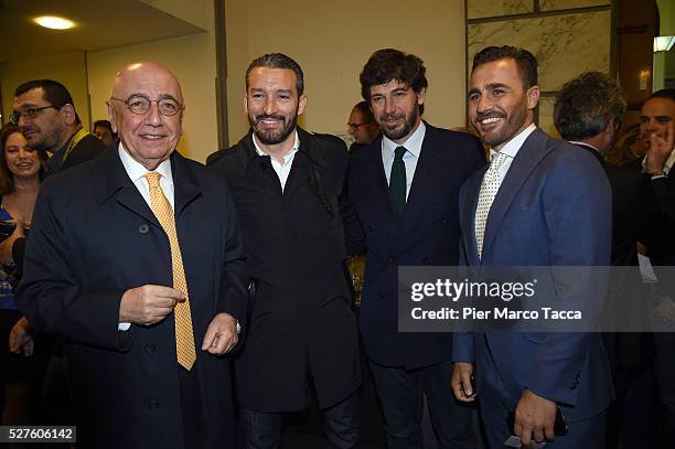 Adriano Galliani, Gianluca Zambrotta, Demetrio Albertini and Fabio Cannavaro attend the Technogym Listing Ceremony at Palazzo Mezzanotte on May 3,...