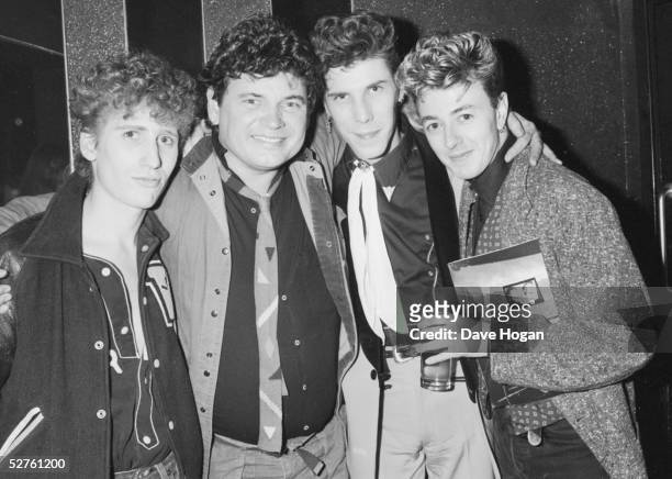 Members of American rock & roll group the Stray Cats with Don Everly after the Everly Brothers reunion concert at the Royal Albert Hall, London, 23rd...