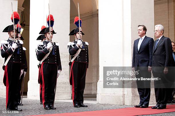 Great Britain Prime Minister David Cameron meets Italy's Prime Minister Mario Monti at Chigi Palace in Rome.