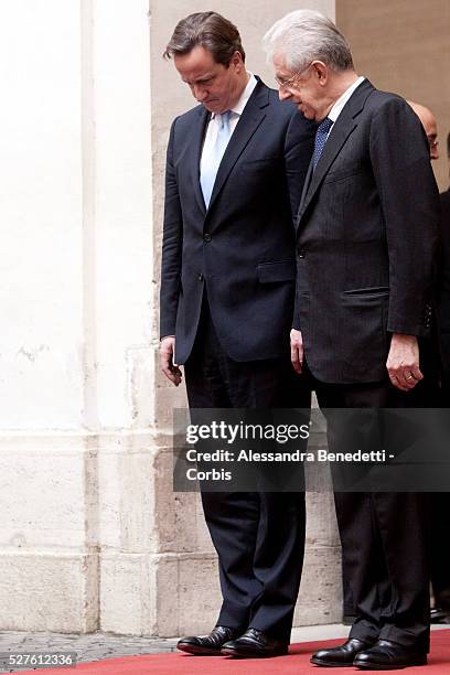 Great Britain Prime Minister David Cameron meets Italy's Prime Minister Mario Monti at Chigi Palace in Rome.