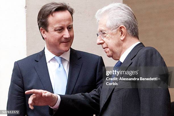Great Britain Prime Minister David Cameron meets Italy's Prime Minister Mario Monti at Chigi Palace in Rome.