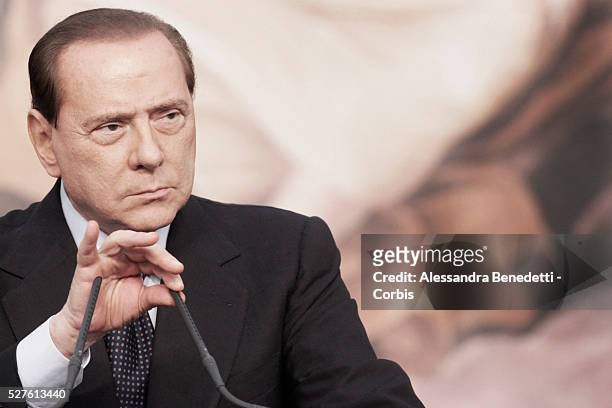 Italy's Prime Minister Silvio Berlusconi during a joint news conference with Russia's President Dmitry Medvedev at the end of a bilateral meeting at...