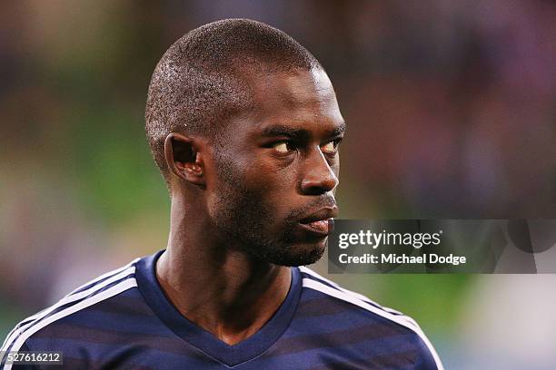 Jason Geria of the Victory looks on during the AFC Champions League match between Melbourne Victory and Gamba Osaka at AAMI Park on May 3, 2016 in...