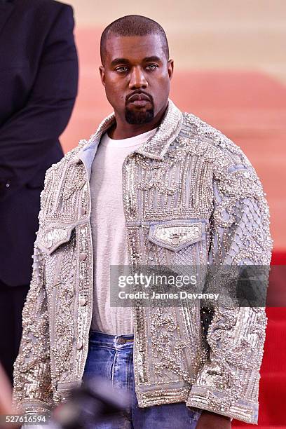 Kanye West attends 'Manus x Machina: Fashion in an Age of Technology' Costume Institute Gala at Metropolitan Museum of Art on May 2, 2016 in New York...