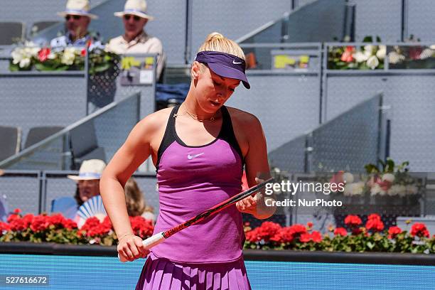 Sabine Lisicki of Germany in action Carla Suarez of Spain their match during day fourth of the Mutua Madrid Open tennis tournament at the Caja Magica...