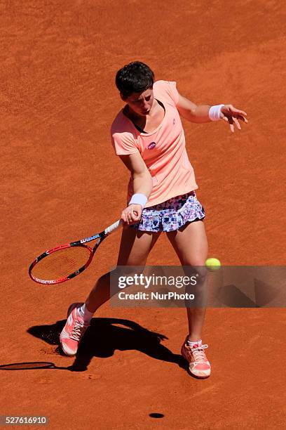 Carla Suarez of Spain in action Sabine Lisicki of Germany their match during day fourth of the Mutua Madrid Open tennis tournament at the Caja Magica...