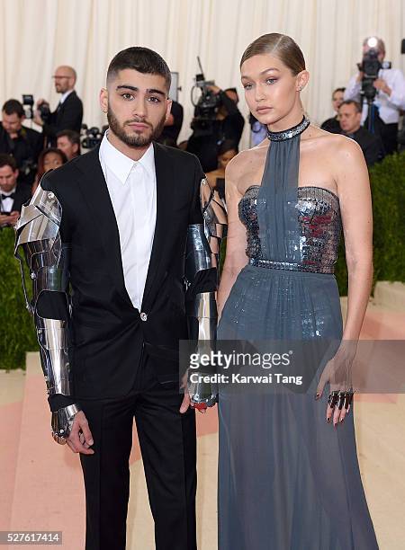 Zayn Malik and Gigi Hadid arrive for the "Manus x Machina: Fashion In An Age Of Technology" Costume Institute Gala at Metropolitan Museum of Art on...