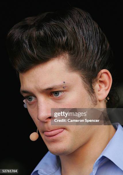 Rob Mills focuses during the "Grease - The Arena Spectacular" Media Call at the Sydney Entertainment Centre May 5, 2005 in Sydney, Australia.