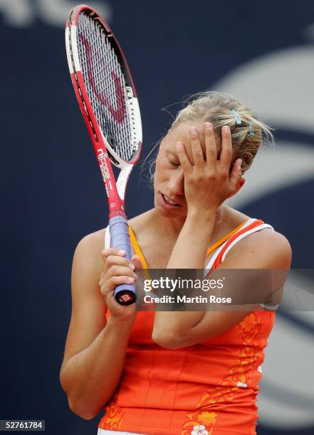 Julia Schruff of Germany looks dejected after loosing the match against Jelena Jankovic of Serbia during the Qatar Total German Open on May 5, 2005...