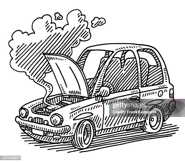 broken car open hood drawing - bonnet stock illustrations