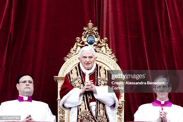 Pope Benedict XVI delivers Urbi et Orbi Message and Blessing from the central loggia of St. Peter''s Basilica at the Vatican.