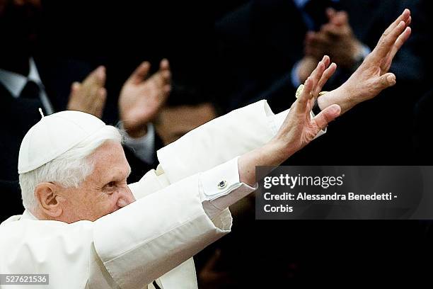 His holiness Pope Benedict XVI attends a special concert performed by the China Philharmonic Orchestra and directed by chinese director Long Yu in...