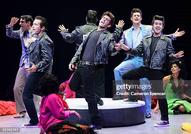 Toby Allen and cast perform during the "Grease - The Arena Spectacular" Media Call at the Sydney Entertainment Centre May 5, 2005 in Sydney,...